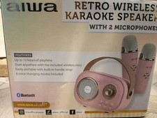 Aiwa Retro Wireless Bluetooth Karaoke Speaker Includes Two Microphones Pink