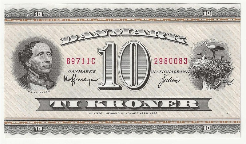 DENMARK  10 KRONER BANKNOTE  1970-1  P44v  CRISP UNCIRCULATED