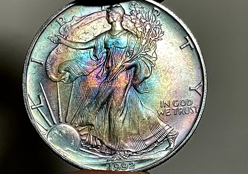 1992 American SILVER Eagle High Grade GEM BU Monster Toned!
