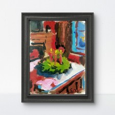 Dipinto ad olio originale su tela 9x12 corona natalizia espressionismo astratto