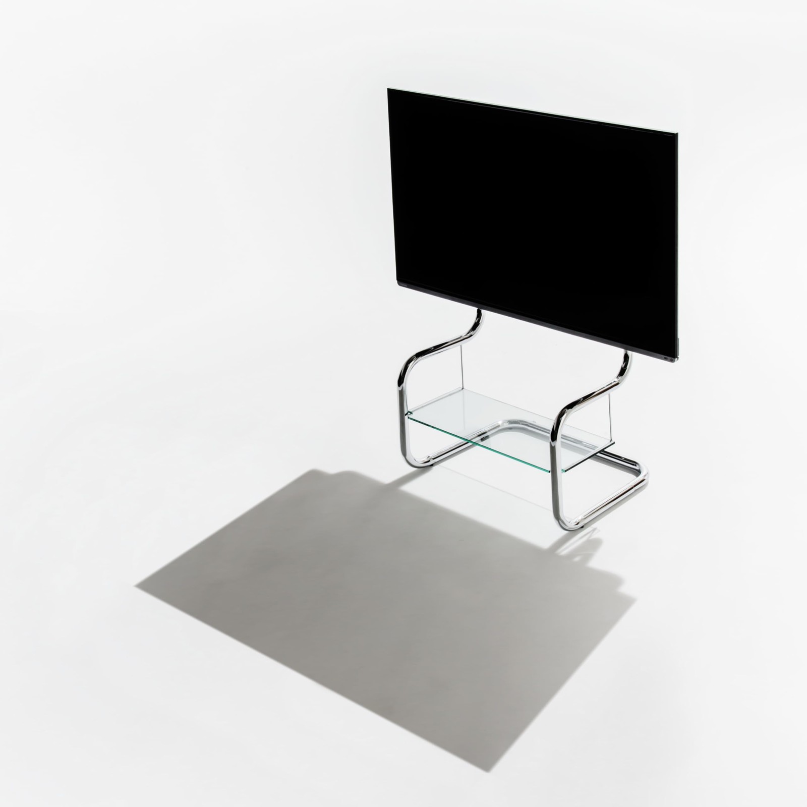 Modern Minimalist Glass Shelf Floor Stand Metal Up To 65 Inc