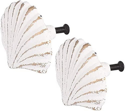 Seashell Cabinet Knobs - 2 Pack Ocean-Inspired Drawer Pulls (White)