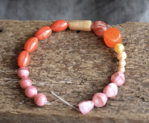 Vintage Strand of Glass Beads, Pink Orange, Czech German 1950s