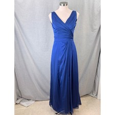 Belsoie Royal Blue Pleated Chiffon Embellished V-Neck Formal Gown Dress 6 Prom