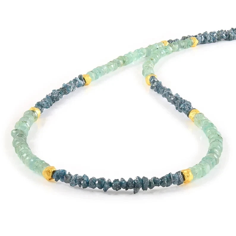 Handgefertigte Natur Blue Diamond & Emerald Nugget Beaded 925 Silberkette - Bild 4 von 4