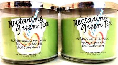 Bath Body Works Home NECTARINE GREEN TEA 3-Wick Scented Candles 14.5 oz, NEW x 2