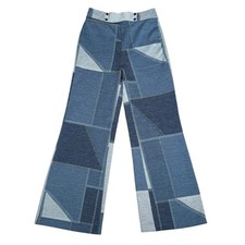 Vintage 70s Patchwork Denim Look Bell Bottom Pants High Waist Flare Size 25x28.5