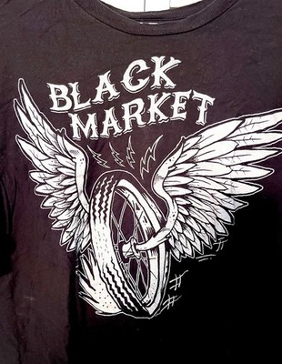 Biker Winged Wheel Black T-Shirt XXL