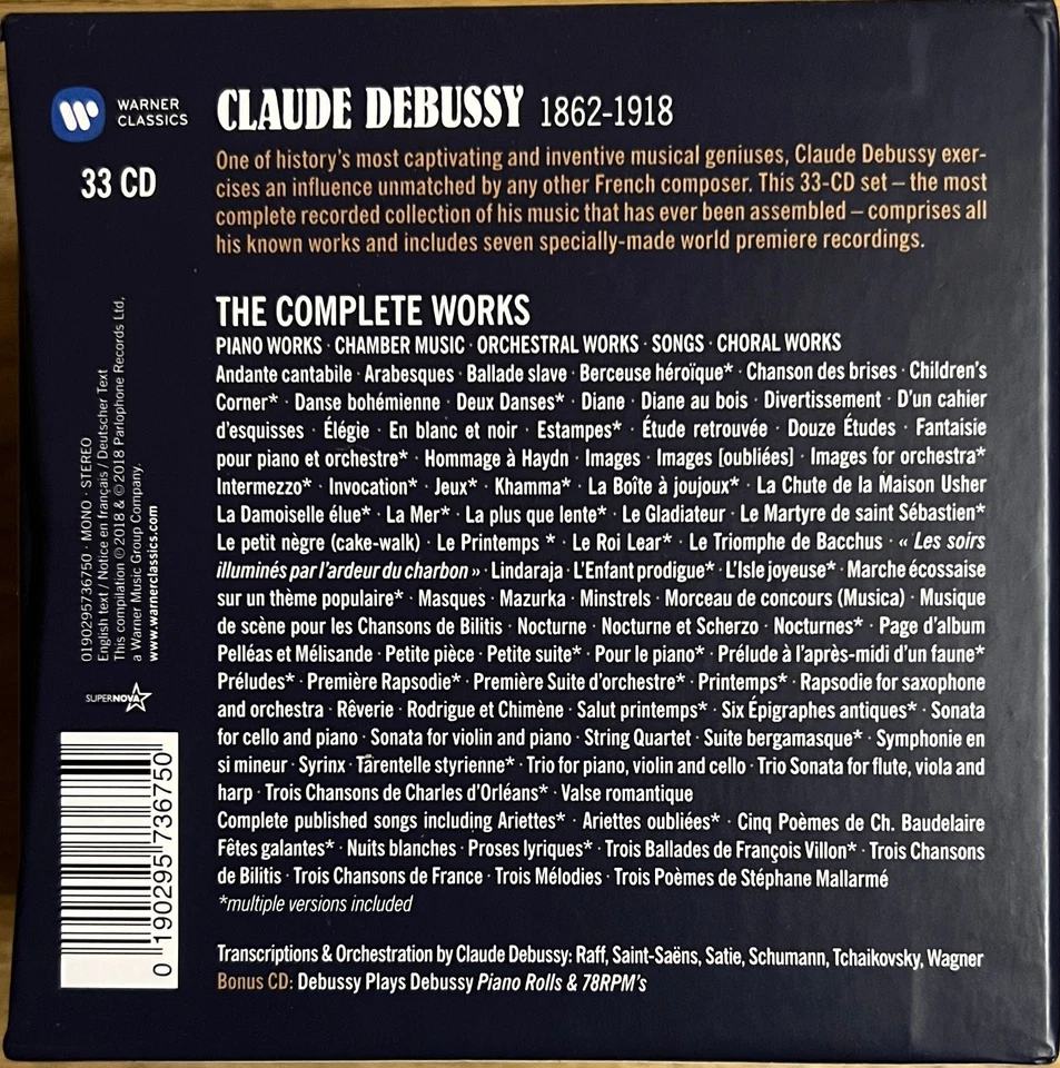 CLAUDE DEBUSSY - The Complete Works 33CD Sammlerbox - neuwertig - Bild 2 von 3