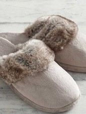 Pottery Barn Slippers Womens Small Gray Ombre Tipped Faux Fur Slip On Size M 8/9