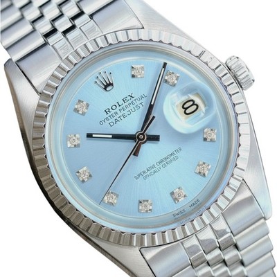 Rolex Mens Datejust Watch Steel Ice Blue Diamond Dial Jubilee 36mm 1603