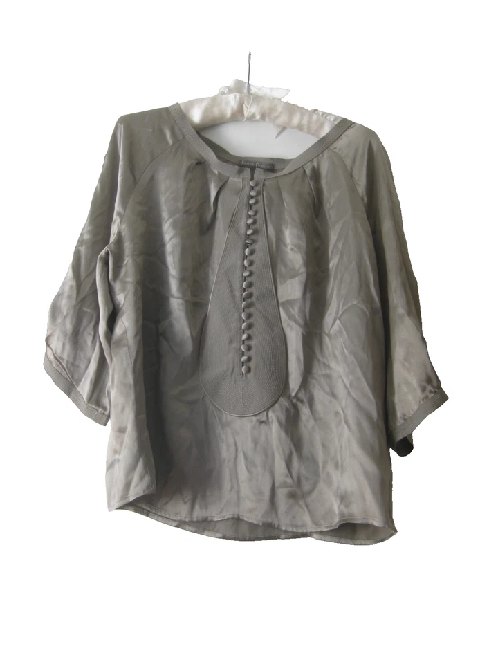 EASTON PEARSON x 2 grey silk set sz 14 wide leg pants & top 3/4 sleeve blouse