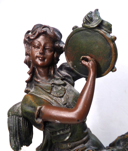 CROSA Mantle Quartz Clock ANGEL TAMBOURINE Carved Bronzed Resin 10.75" tall - Picture 2 of 18