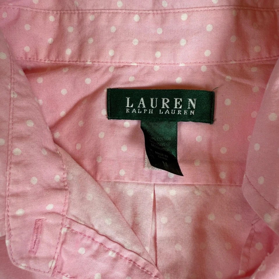 Camisa pijama vintage Lauren Ralph Lauren rosa lunares con botones para dormir rara Foto 4 de 4