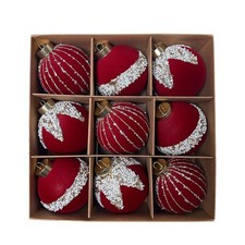 3.15inch Burgundy Velvet Christmas Ornaments Balls Flocked Christmas Tree Gli...