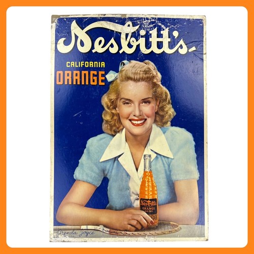1940s Nesbitt's Orange Soda Cardboard Advertising Sign 28" Brenda Joyce Tarzan