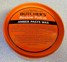 Butcher's Boston Polish Amber Paste Wax 16 oz Tin 90% full Furniture Wood Floor