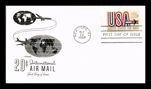 ARTMASTER US COVER 20C INTERNATIONAL AIRMAIL 1968 FIRST DAY OF ISSUE
