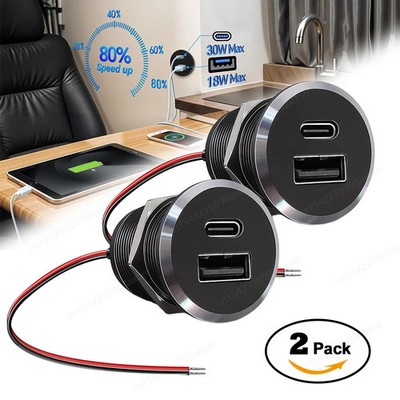 48W USB Car Charger QC3.0 Type C PD Fast Charger Socket For Cars RV Boats Truck