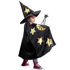 Kids Wizard Witch Cloak With Hat And Wand, Halloween Boys and Girls Cape Cost...