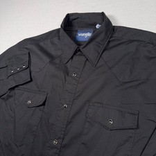 Wrangler Pearl Snap Long Sleeve Shirt Mens Size L Black Button Up Cotton Poly