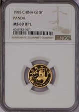 Gold Panda 1985 1/10 oz. 10 yuanes NGC MS69 DPL (prooflike profundo)