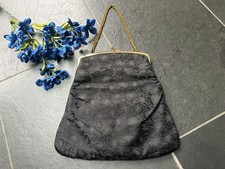 Vintage 1960s Black Brocade Evening Fold Over Clutch Purse