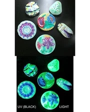 Collection of 6 Czech Vaseline Glass Buttons #P471 -27 mm -23 mm - RARE!!!!