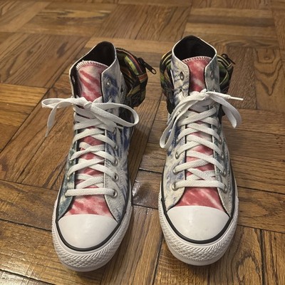 Men s Converse Chuck Taylor All Star Buckle Up Rainbow Tie Dye High Top Size 8.5