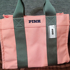 PINK Pink/Green Medium Tote Bag Zip Top Lined...