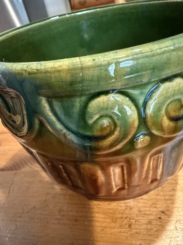 Antique McCoy Pottery 1920's "Blended Jardiniere" Planter Green Brown Blue - Picture 13 of 14