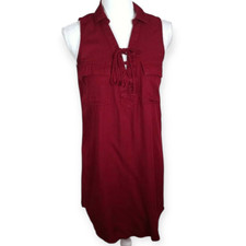 SO BURGUNDY COLLARD LACE UP SLEEVELESS SHIRT DRESS SZ.XS EUC.