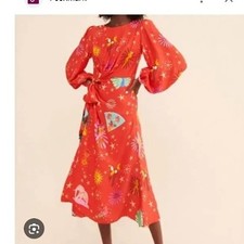 FARM Rio Womens Lotus Star Front Tie Midi Dress Red XS Colorful