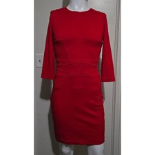 MNG Suit Red Dress 3/4 Sleeve Seam Detail Small