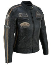 Veste Moto en Cuir pour Femme, Blouson Motard en Cuir Véritable, CE, Marron