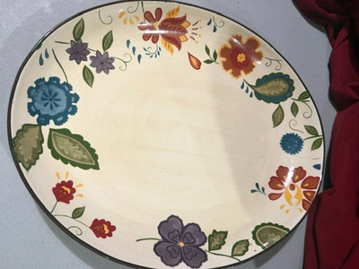 Home American Simplicity Vine Floral Oval Platter 15x12.5'' Multi Color Stoneware