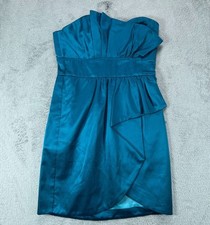 Vintage 90s Rubber Ducky Production Blue Silk Dress Satin Strapless Womens Small