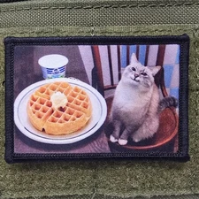 Cat Waffle Patch Moral Tactical Meme Funny Cute Silly Flag Hook & Loop 3x2