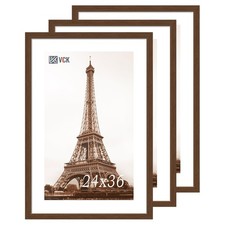 VCK 24x36 Brown Poster Frame 3 Pack, Wood Picture Frame with Exclusive Wood G...