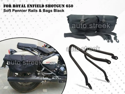 Sparezo Rails de Valises Shotgun 650 Royal Enfield & Sacs Souples Cuir Noir D1 - Photo 1/4