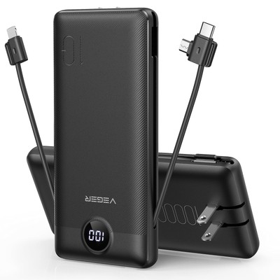 Portable Charger for iPhone Built in Cables and Wall Plug, 10000mah Slim Fast...