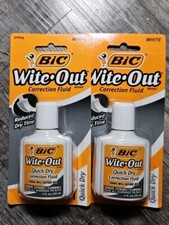 2- Bic Wite Out Correction Fluid W/foam Brush Quick Dry
