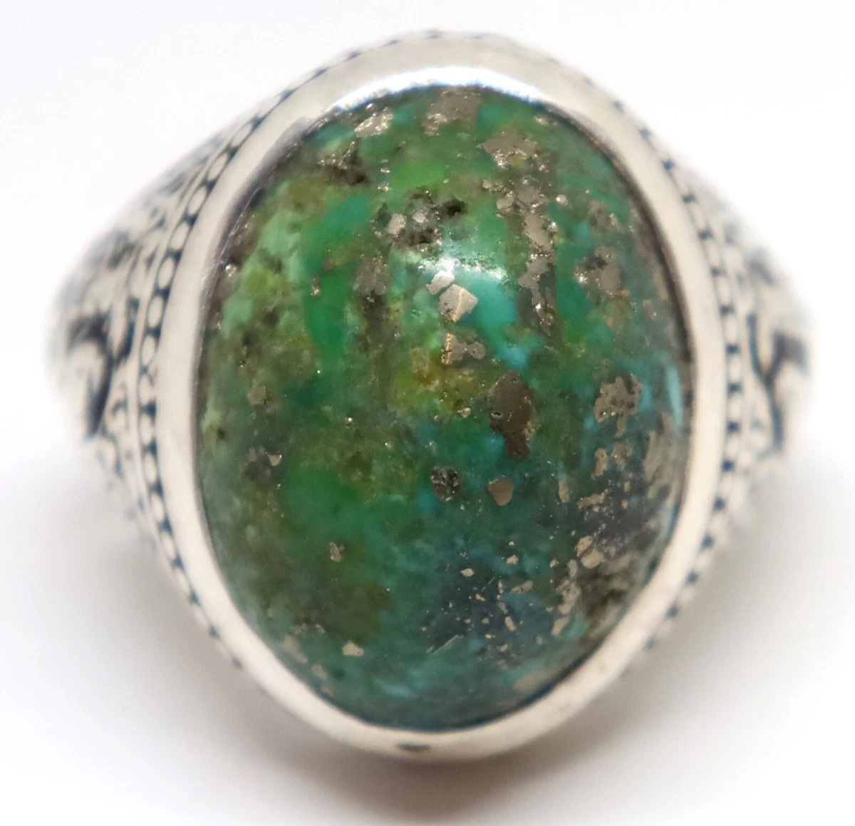 Bague Chevalière Vert Turquoise - Pierre En Résine - Taille 58 - Occasion Parfaite