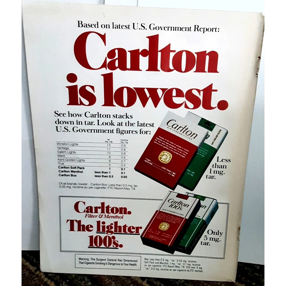 Carlton Collectible Tobacco Cigarettes for sale