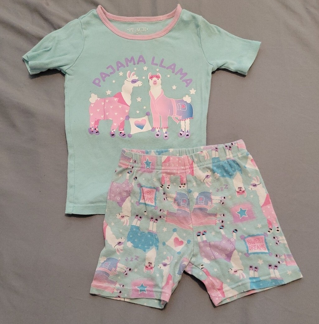 The Childrens Place Llama Girls Pjs Piece Set Light Blue Size Shorts