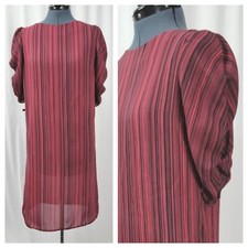 Vintage Byer Too Pink  Black Striped Shift Dress w Puff Sleeves Size 9