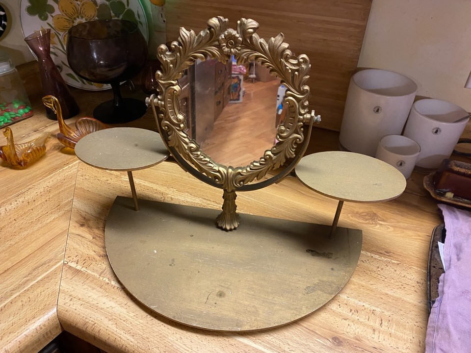 Antique Vintage Art Nouveau Victorian Swivel Mirror Vanity Wood Cast