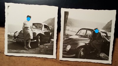 Woman with Car Vintage / 2x Photo