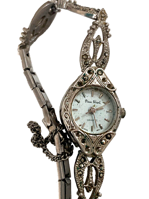 Watch Ladies Pierre Nicol Marcasite Safety Chain Silver Tone  display picture 1
