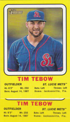 TIM TEBOW 2018 TOPPS HERITAGE MINOR LEAGUE COLLECTOR TRANSOGRAM CARD METS